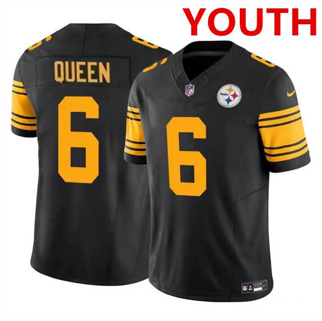 Youth Pittsburgh Steelers #6 Patrick Queen Black 2023 F.U.S.E. Color Rush Limited Football Stitched Jersey Dzhi->youth nfl jersey->Youth Jersey